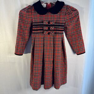 Bonnie Jean Girls 4 Red Plaid Velvet Collar Holiday Dress Christmas Outfit